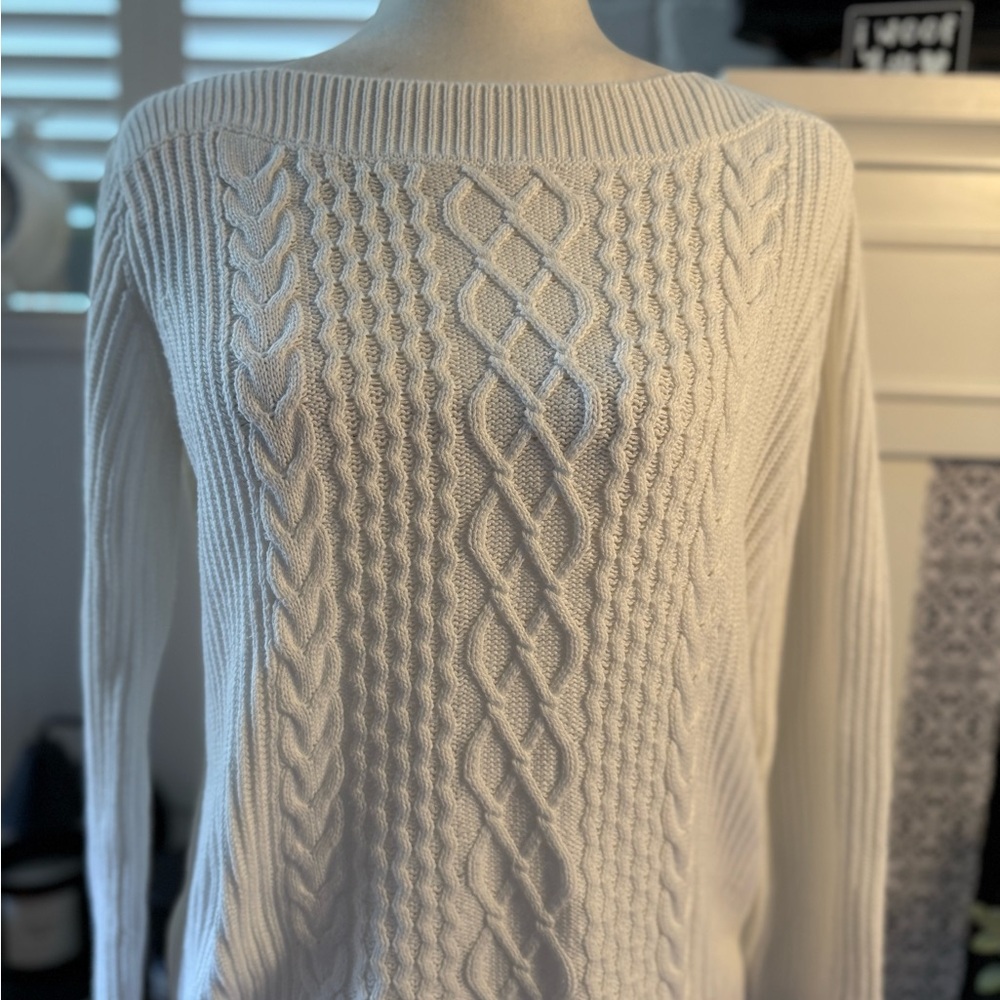 Tommy Hilfiger White Crew Neck Cable Knit Sweater